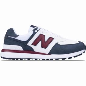 574 Greens v2 Waterproof Spikeless Golf Shoes Blue/White/Red New Balance men's golf footwear