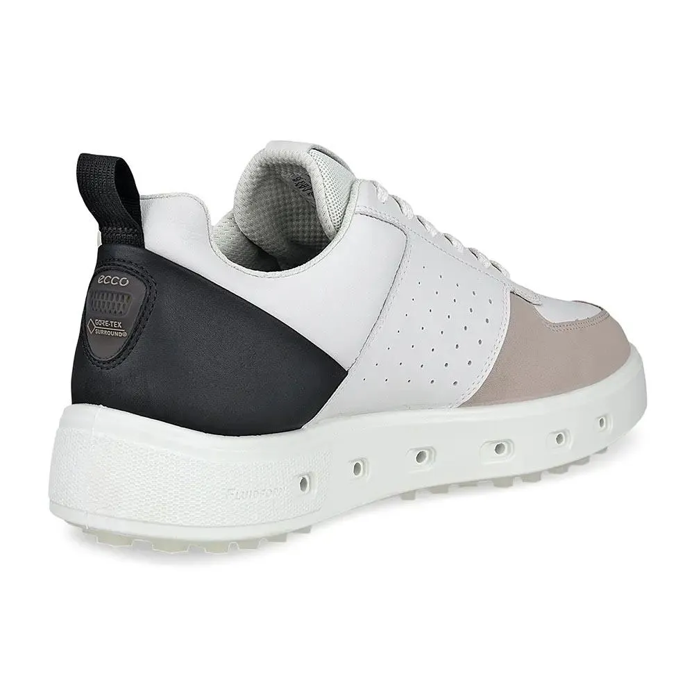 Minimalist Shoes ECCO Street 720 Spikeless Golf Shoes White/Black/Gravel - SS24 Men Beach Footwear