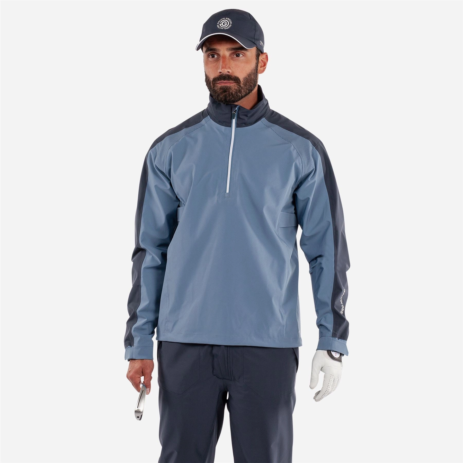 Adam PERTEX Waterproof Jacket Moonlight Blue/Navy Galvin Green men's golf outerwear