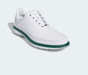 Adidas MC80 Spikeless Shoe in Cloud White / Silver Metallic / Collegiate Green women's classic golf shoes