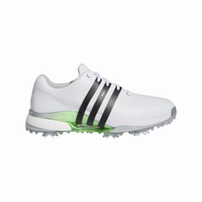 Adidas Ladies Tour360 24 Golf Shoes - White/Green Spiked golf shoes for women