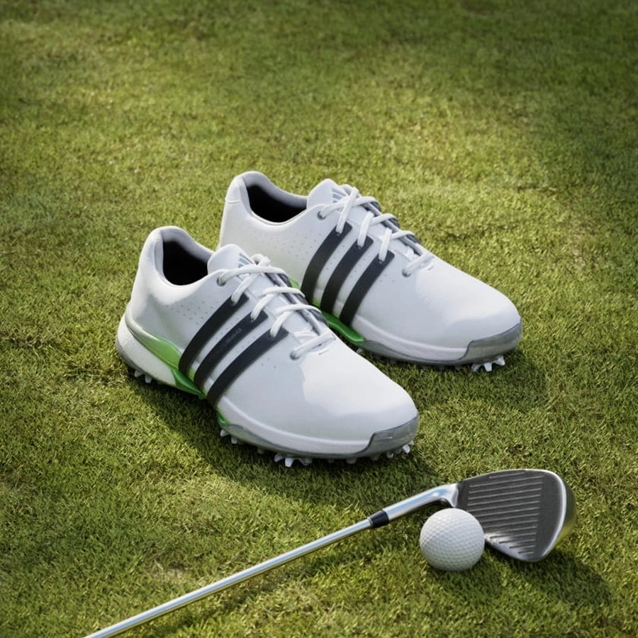 Adidas Ladies Tour360 24 Golf Shoes - White/Green Women's Spiked Golf Shoes