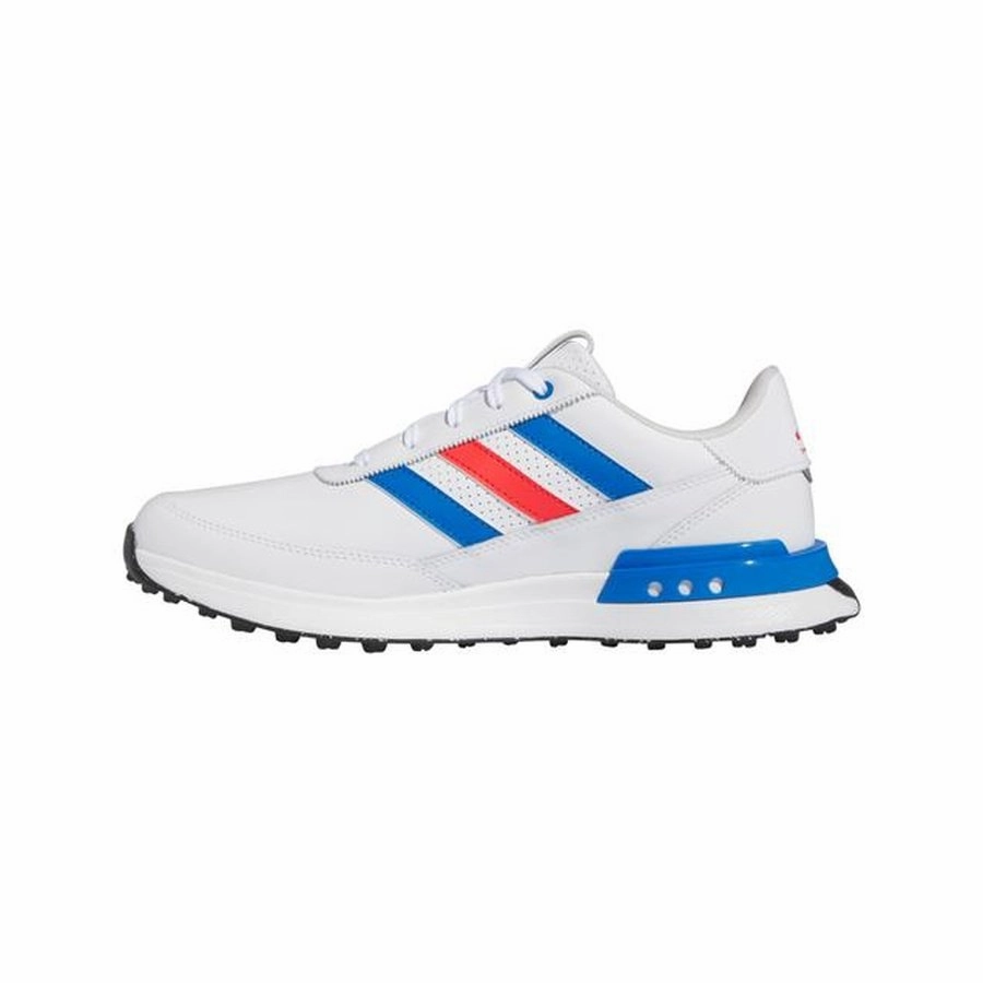 Adidas Men's S2G Spikeless Leather 24 Golf Shoes - White/Red/Blue Men's Spikeless Golf Shoes