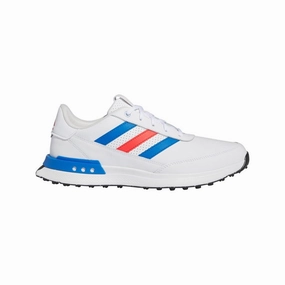 Adidas Men's S2G Spikeless Leather 24 Golf Shoes - White/Red/Blue Mens spikeless golf shoes