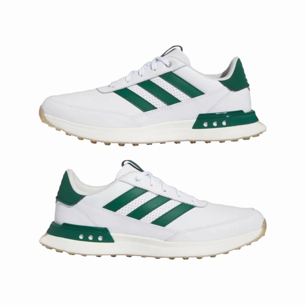 Adidas S2G 24 Spikeless Leather Golf Shoes - White/Green Men's Spikeless Golf Shoes