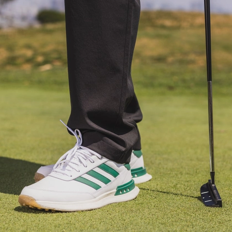 Adidas S2G 24 Spikeless Leather Golf Shoes - White/Green Men's Spikeless Golf Shoes