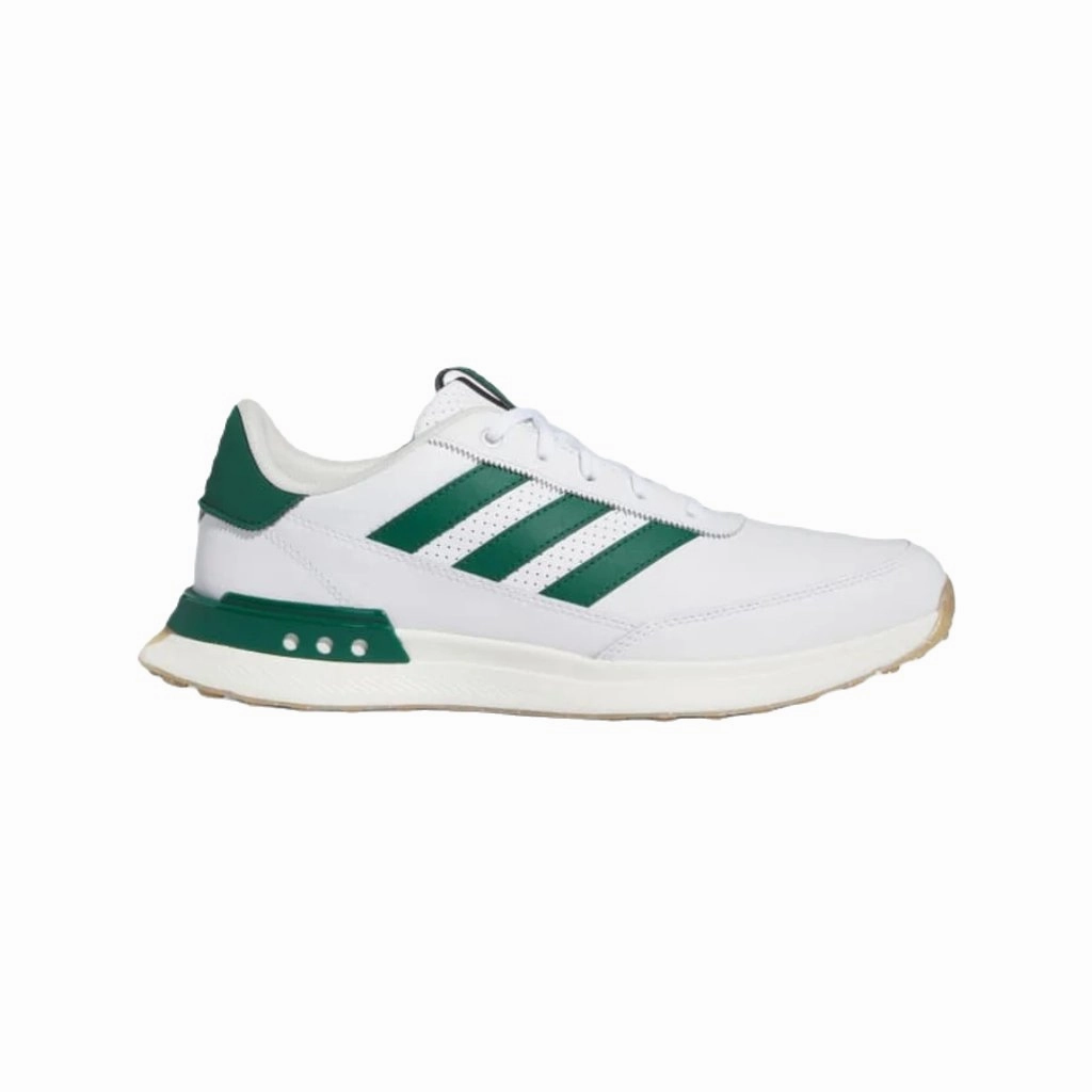 Adidas S2G 24 Spikeless Leather Golf Shoes - White/Green Mens spikeless golf shoes
