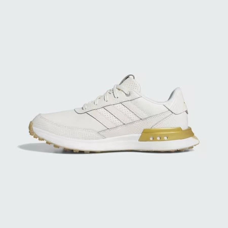 Adidas S2G 25 Ladies Leather Spikeless Golf Shoes - Off White/Gold Women's Spikeless Golf Shoes