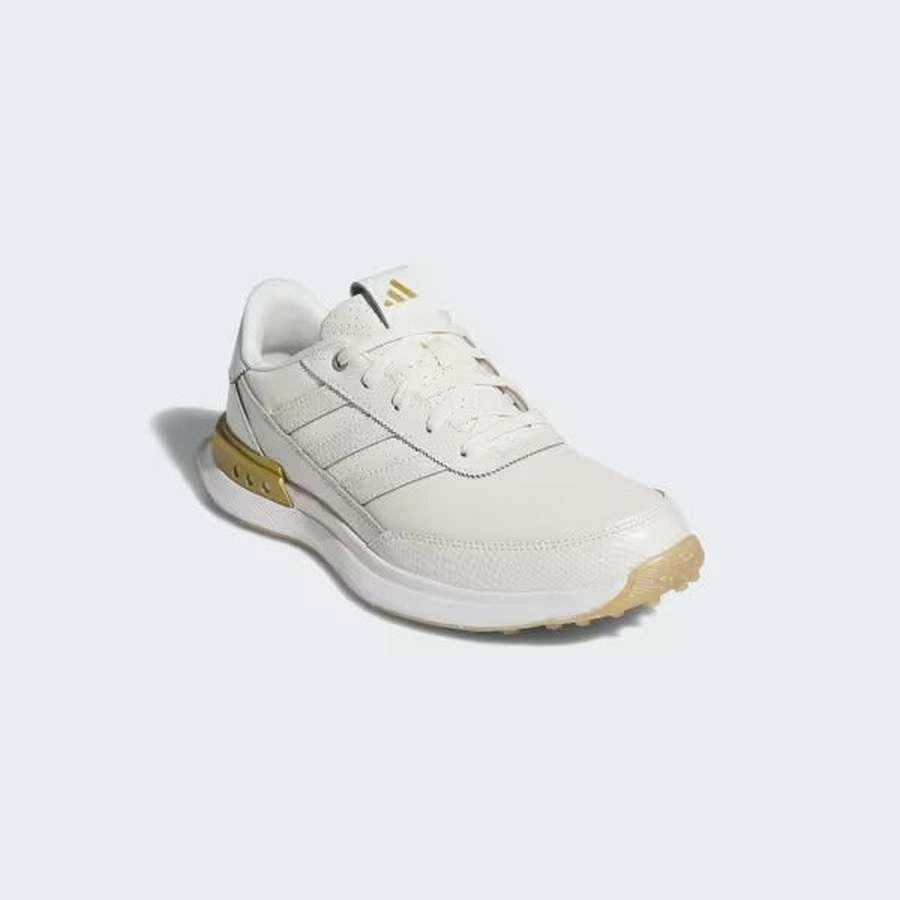 Adidas S2G 25 Ladies Leather Spikeless Golf Shoes - Off White/Gold Women's Spikeless Golf Shoes