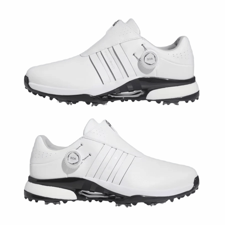 Adidas Tour360 24 BOA Wide Golf Shoes - White Classic Men's Spiked Golf Shoes