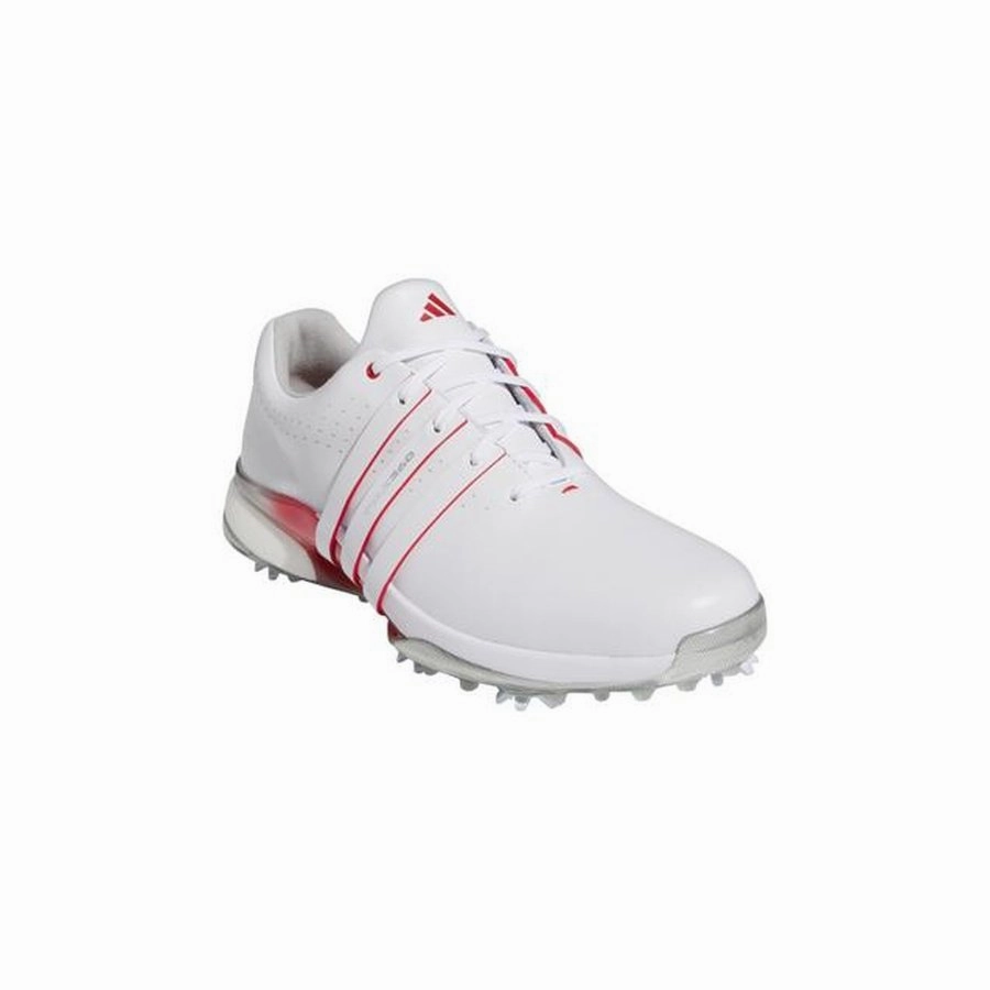 Adidas Tour360 24 Golf Shoes - White/Red Classic Men's Spiked Golf Shoes
