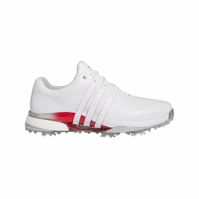 Adidas Tour360 24 Golf Shoes - White/Red Classic men's spiked golf shoes