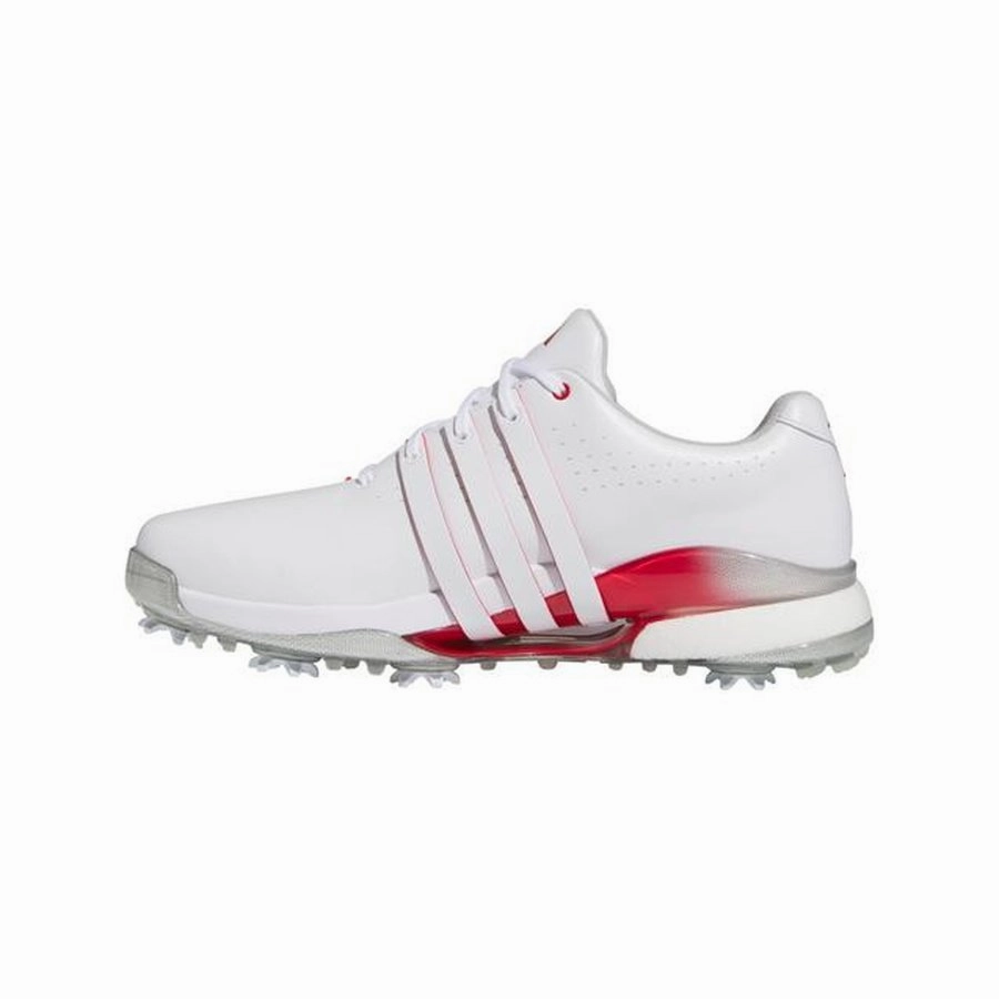 Adidas Tour360 24 Golf Shoes - White/Red Classic Men's Spiked Golf Shoes