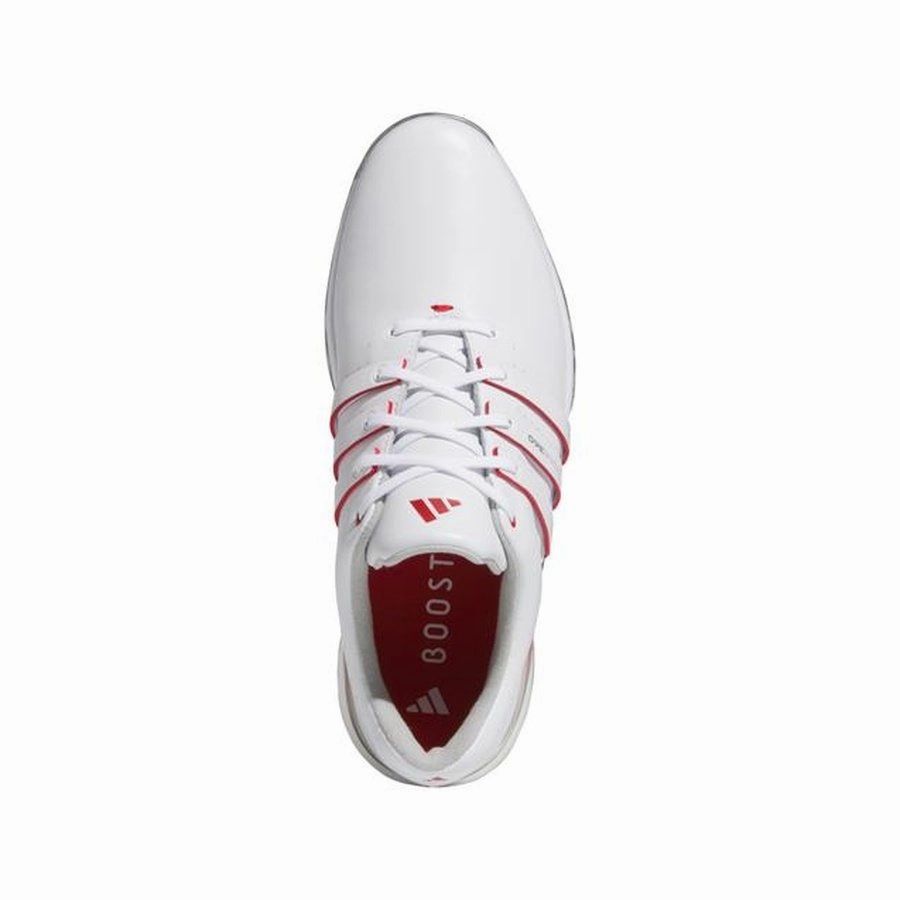 Adidas Tour360 24 Golf Shoes - White/Red Classic Men's Spiked Golf Shoes