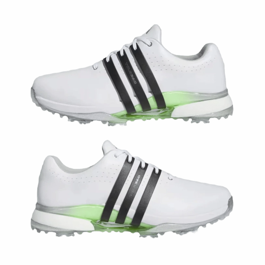 Adidas Tour360 24 Wide Golf Shoes - White/Green Classic Men's Spiked Golf Shoes