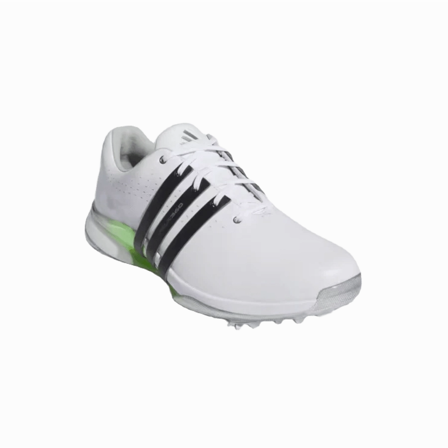 Adidas Tour360 24 Wide Golf Shoes - White/Green Classic Men's Spiked Golf Shoes