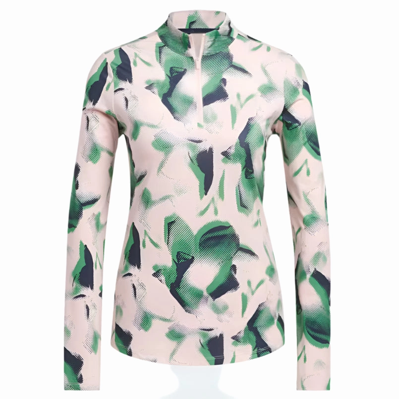 Adidas Women's Ultimate 365 Printed Quarter Zip Mock Long Sleeve - Sandy Pink Adidas women's athletic clothing