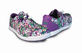 All Season Sneakers New Women's SKONI Waterproof Golf Shoe - Purple Floral Anti-Slip Work Shoes Non-Slip Soles, Comfy Slip-Ons, Stylish Comfort Shoes