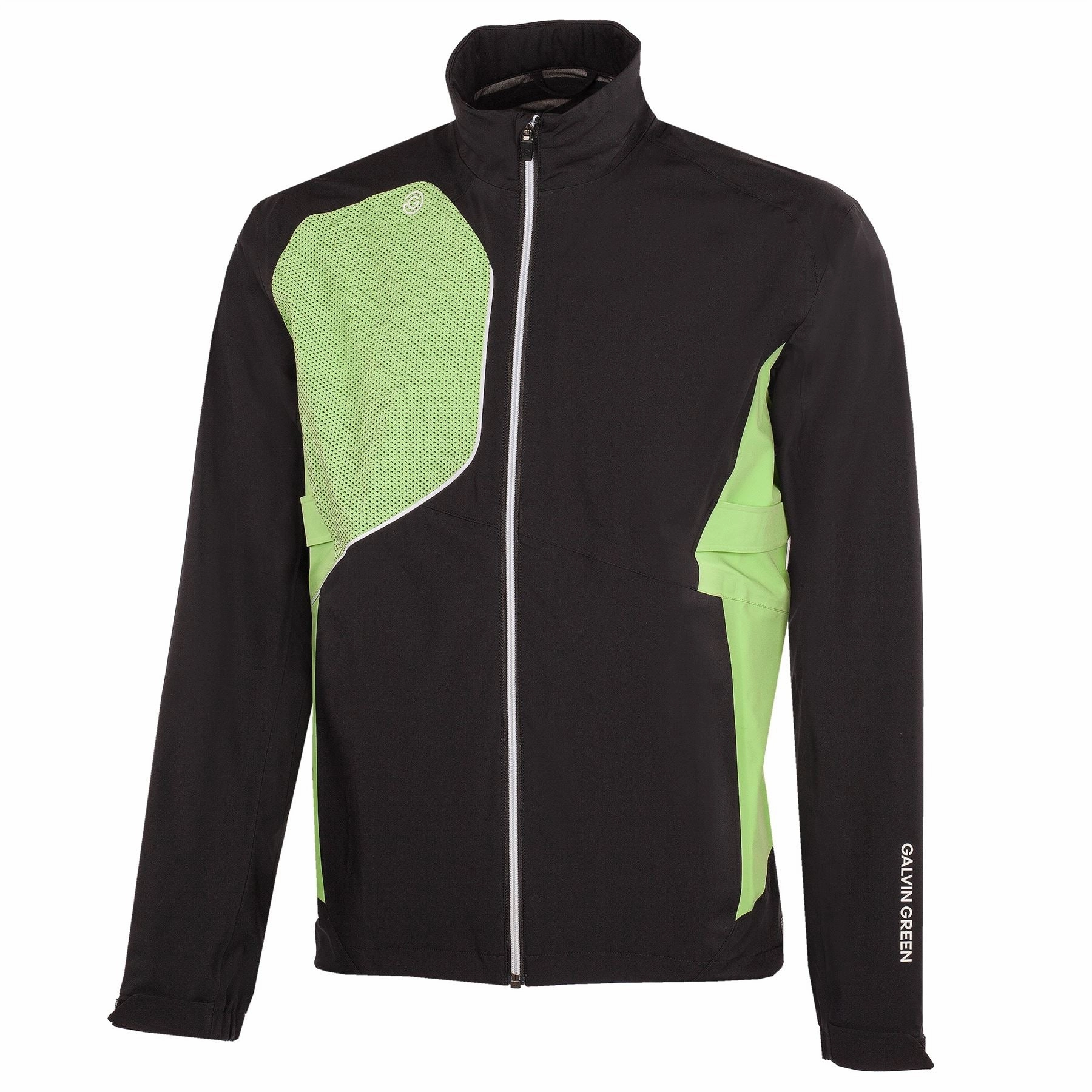 Ames PERTEX Waterproof Jacket Black/Fresh Green Galvin Green men's golf outerwear