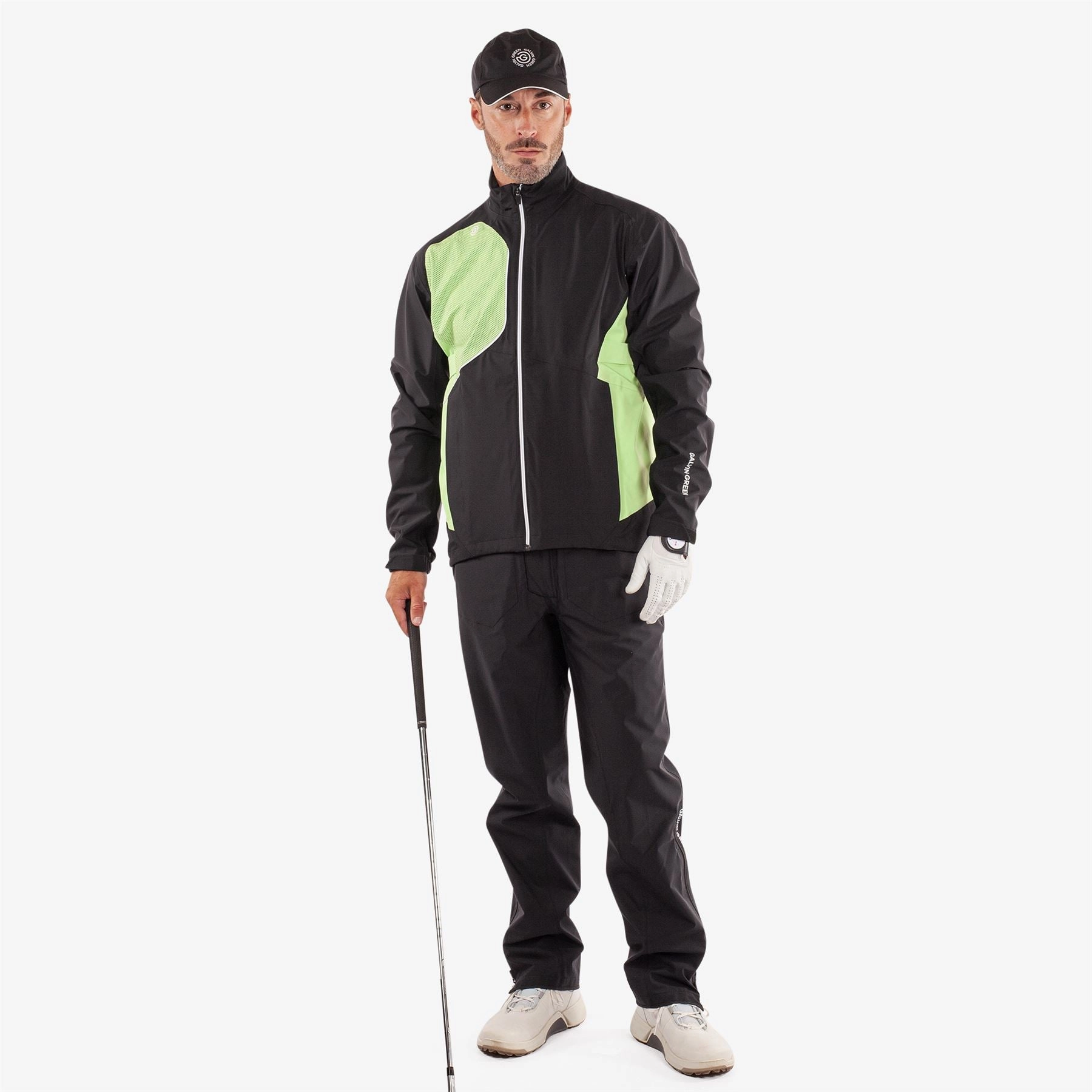 Ames PERTEX Waterproof Jacket Black/Fresh Green Galvin Green Men's Apparel
