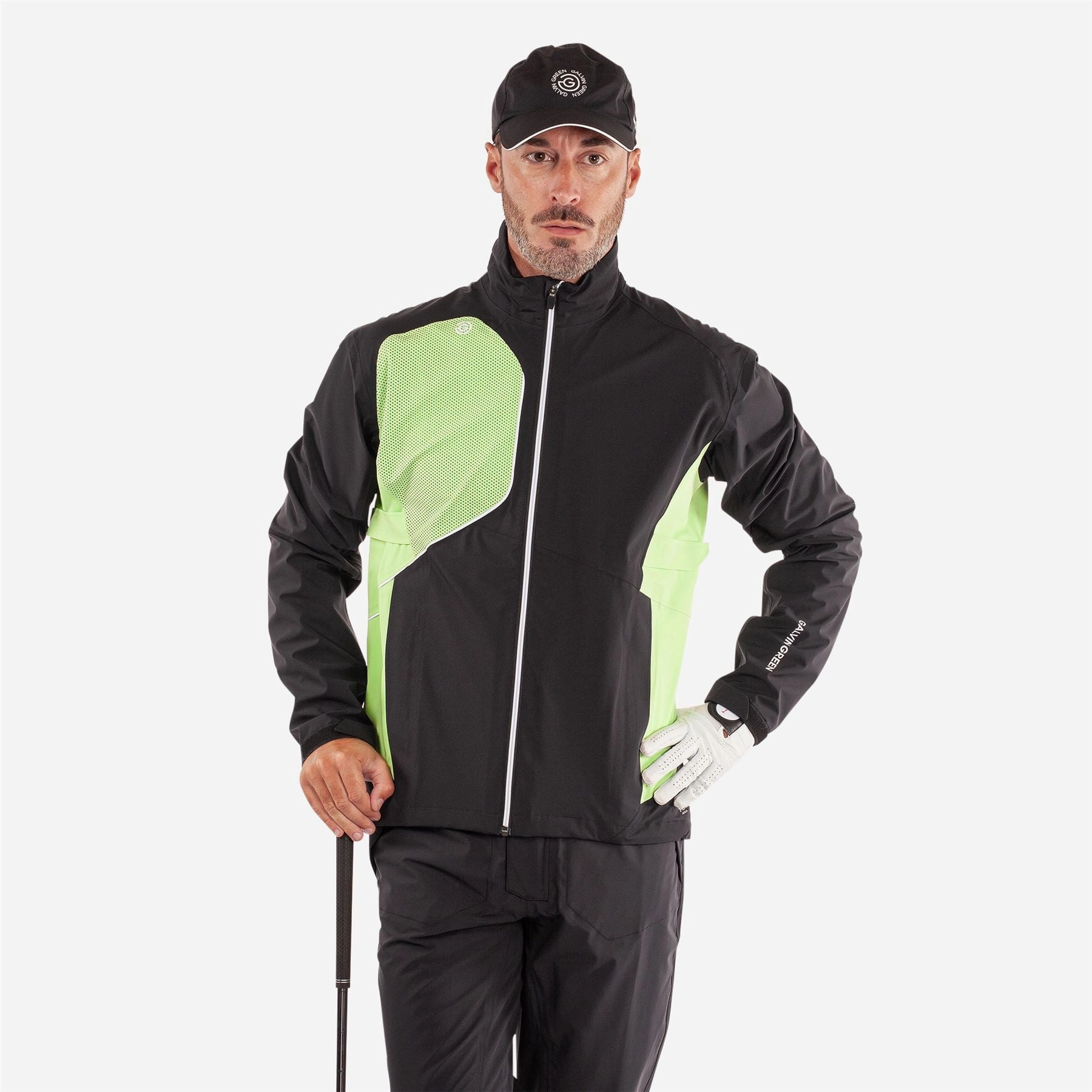 Ames PERTEX Waterproof Jacket Black/Fresh Green Galvin Green Men's Apparel