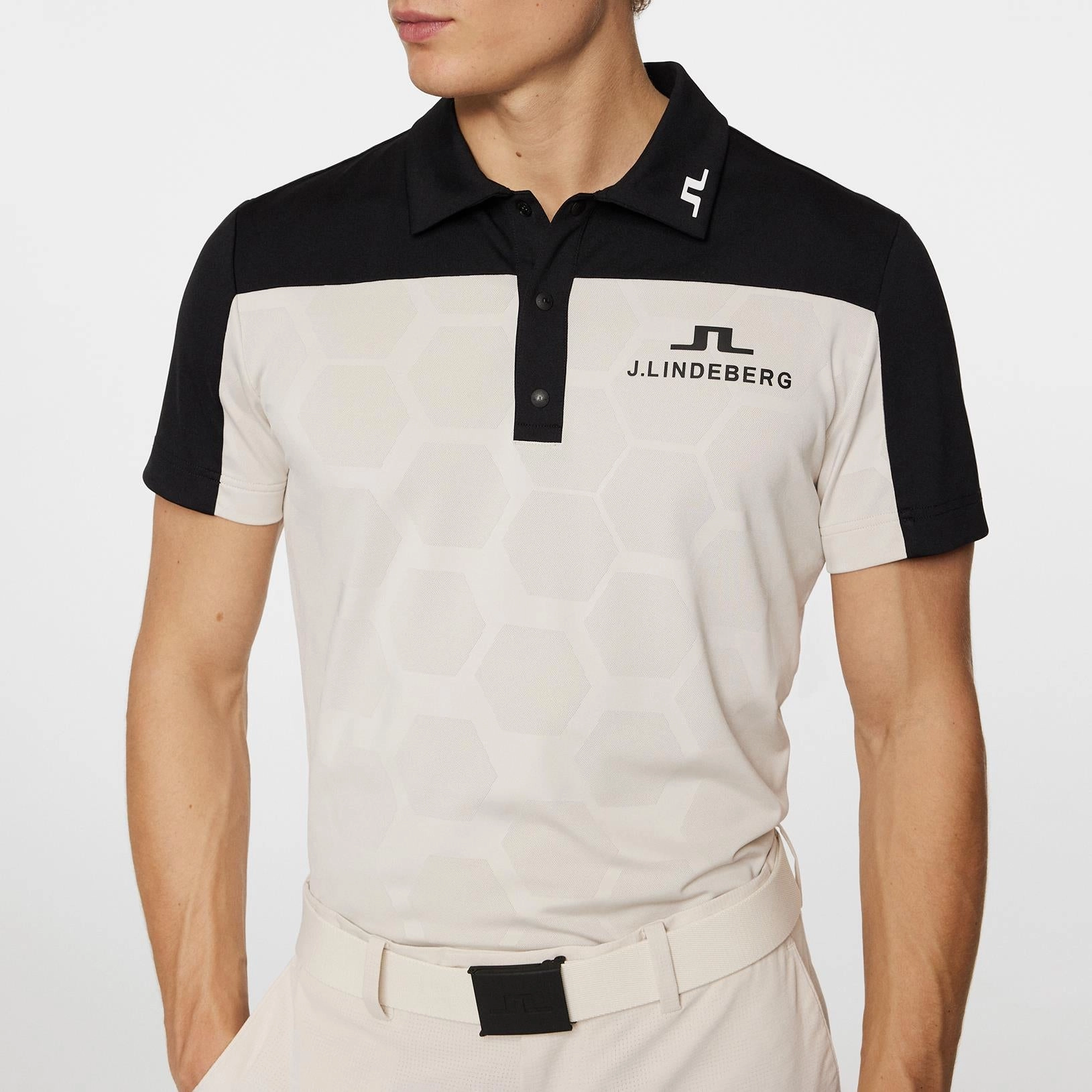 Anders Tour Mesh Slim Fit Polo Black J.Lindeberg Golfwear for Men