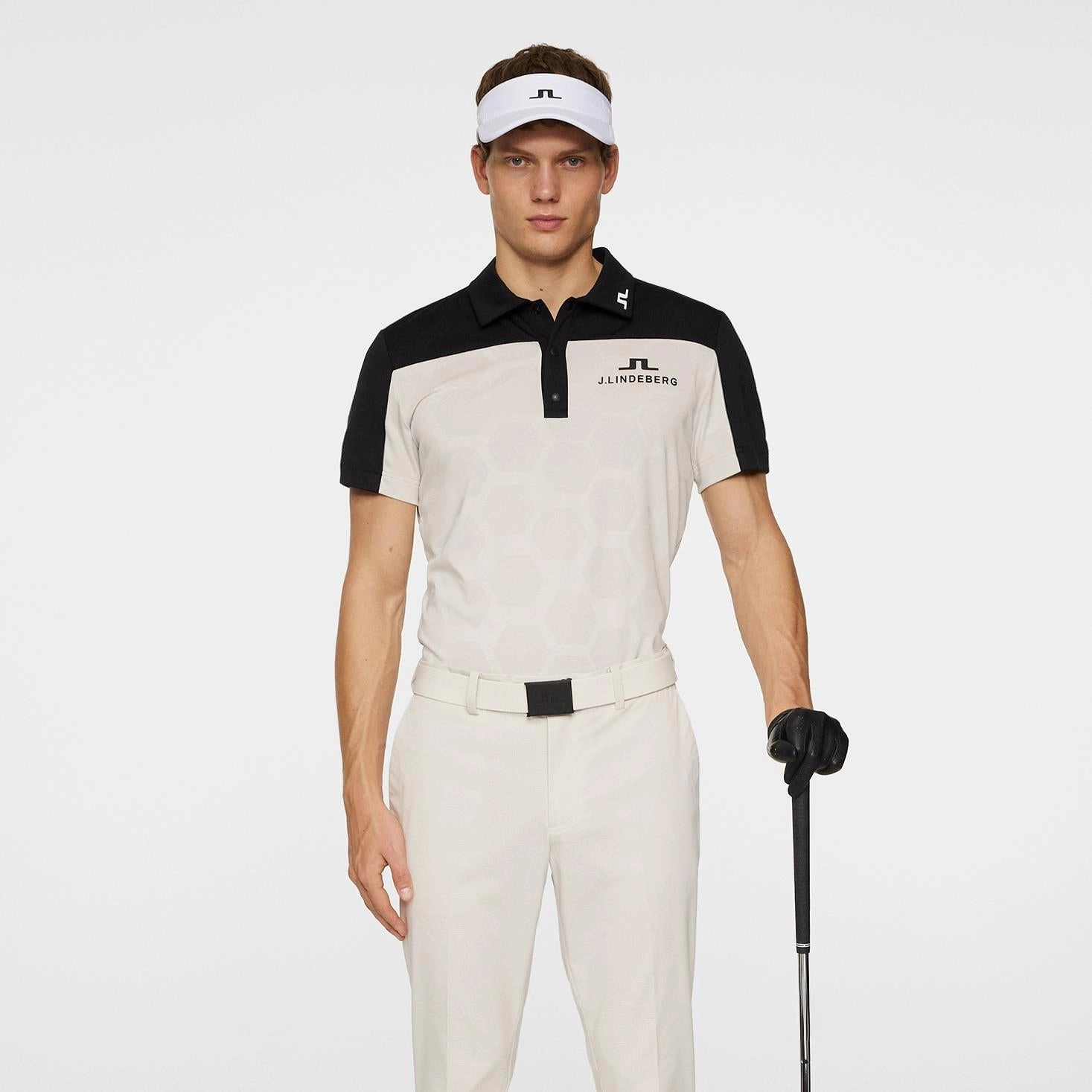 Anders Tour Mesh Slim Fit Polo Black J.Lindeberg Golfwear for Men