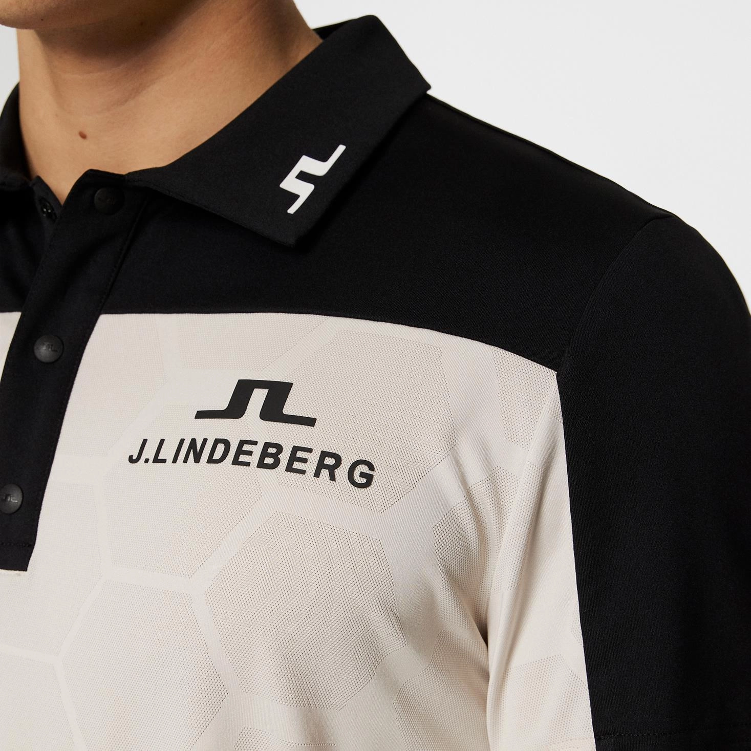 Anders Tour Mesh Slim Fit Polo Black J.Lindeberg Golfwear for Men