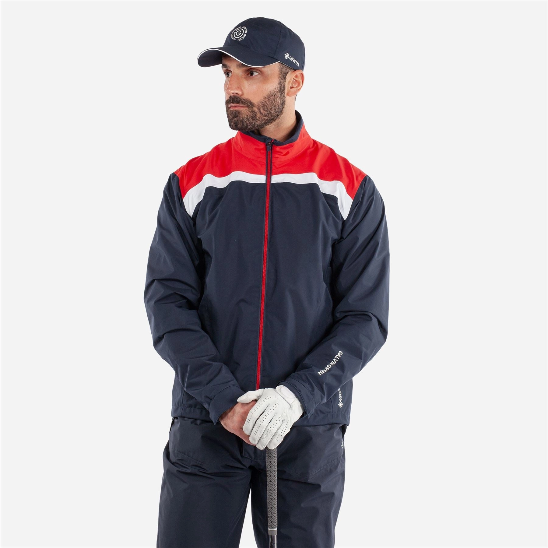 Anton GORE-TEX Waterproof Jacket Navy/Red Galvin Green men's golf outerwear