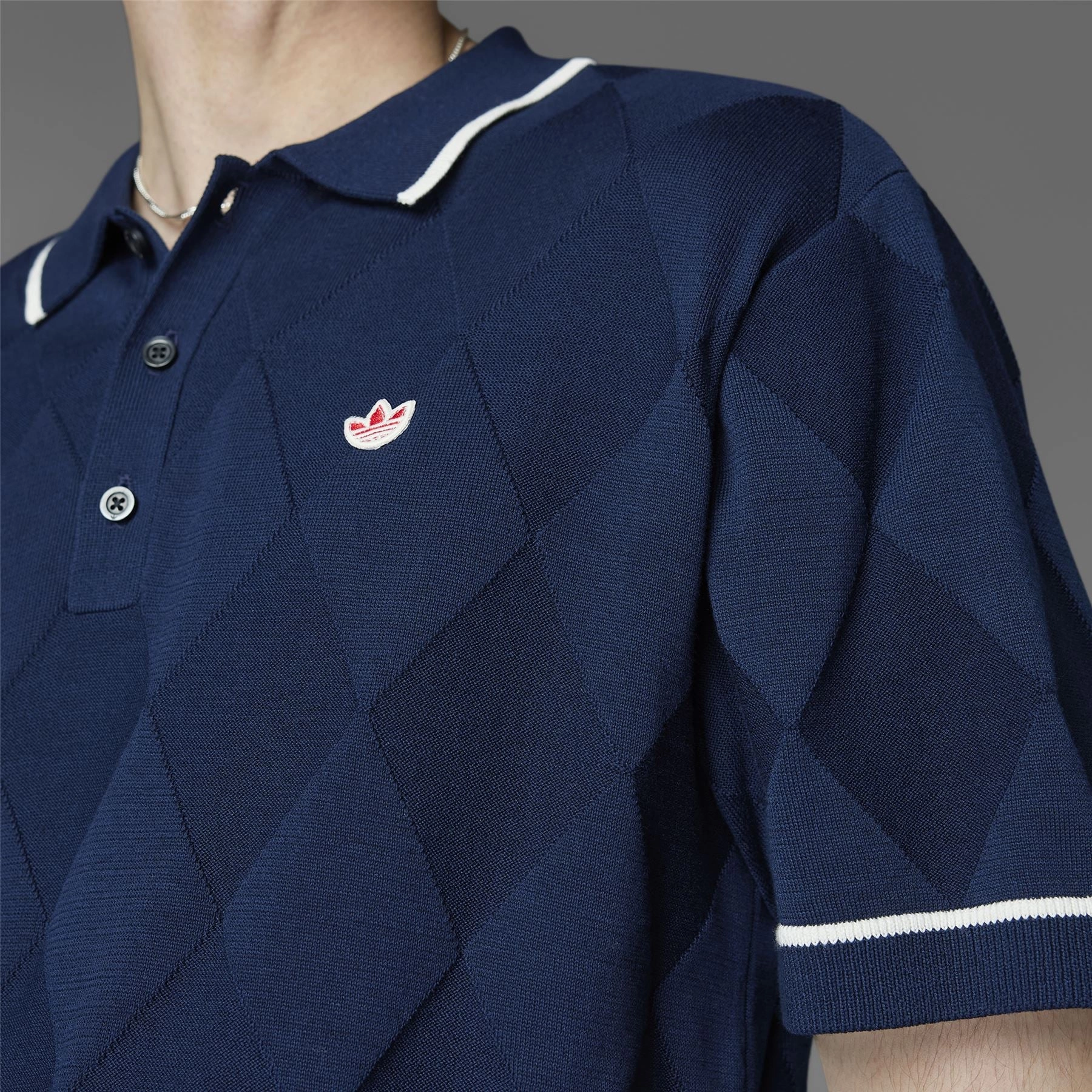 Argyle Knit Polo Night Indigo Adidas Men's Apparel