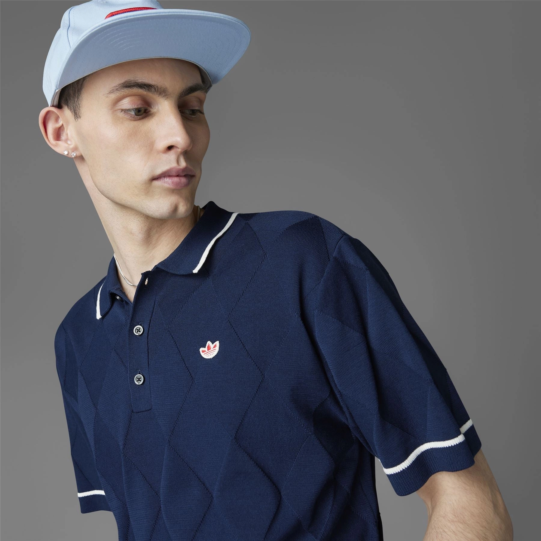 Argyle Knit Polo Night Indigo Adidas Men's Apparel