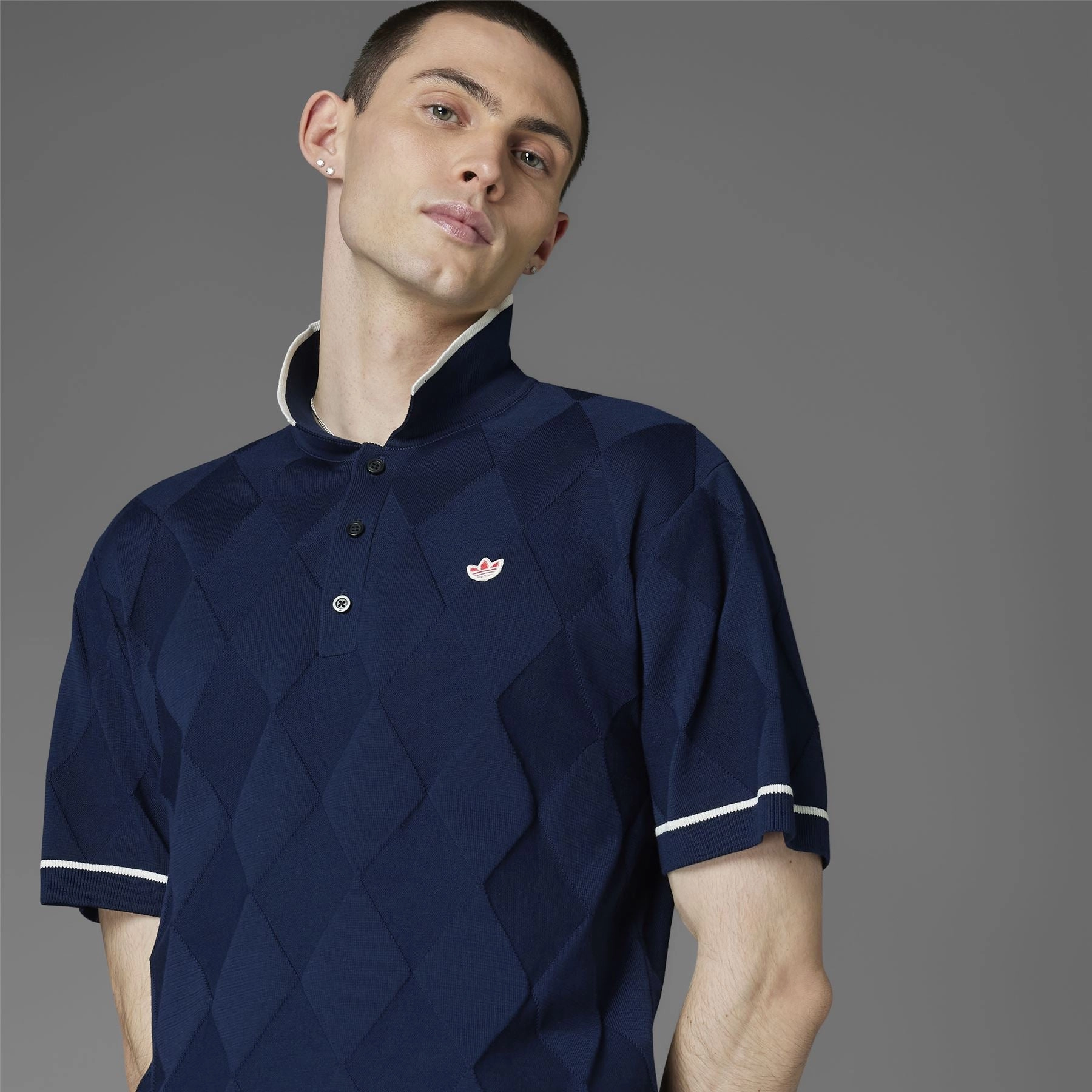 Argyle Knit Polo Night Indigo Adidas Men's Apparel