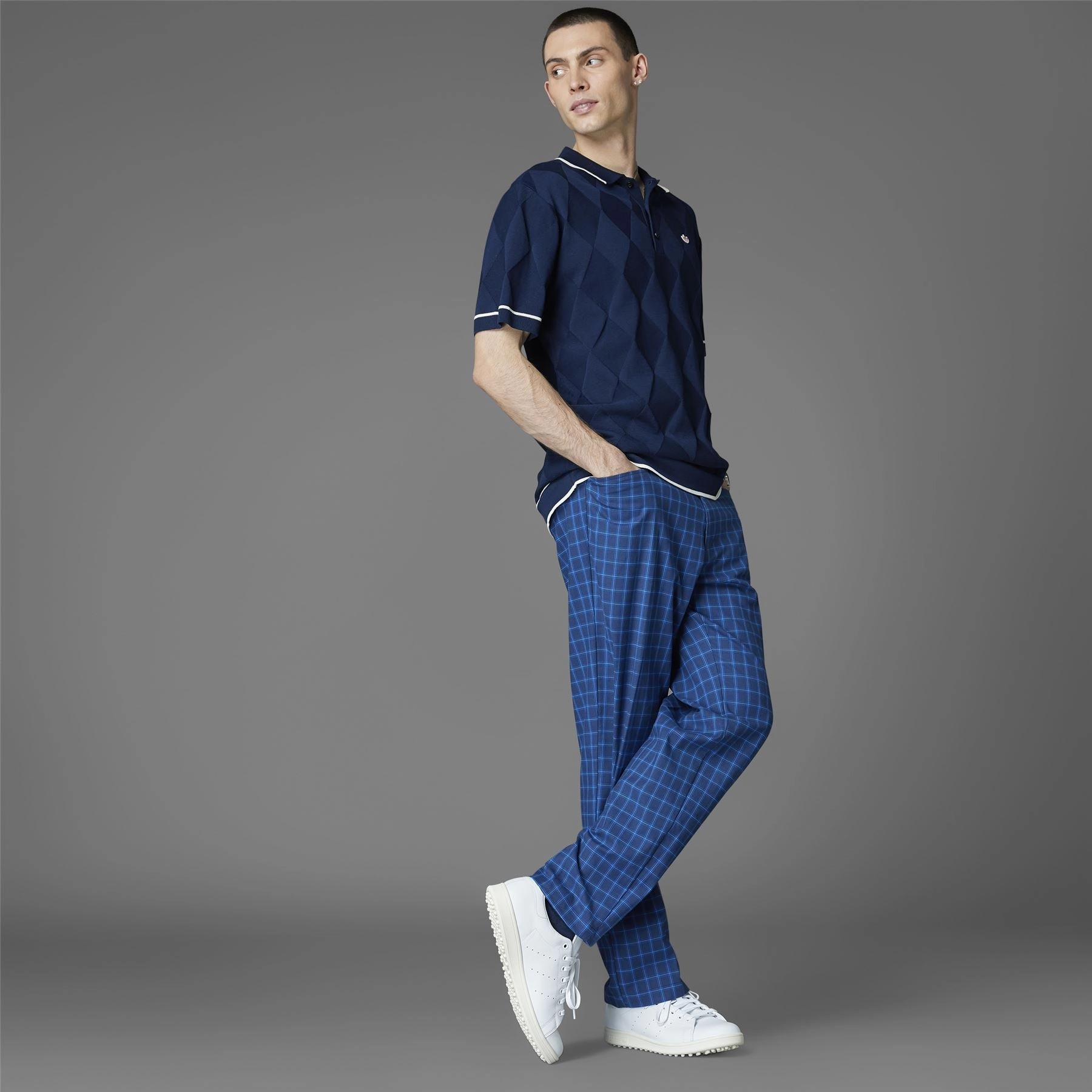 Argyle Knit Polo Night Indigo Adidas Men's Apparel