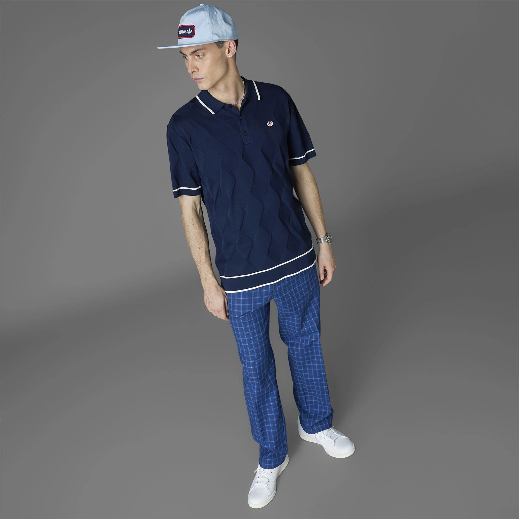 Argyle Knit Polo Night Indigo Adidas Men's Apparel