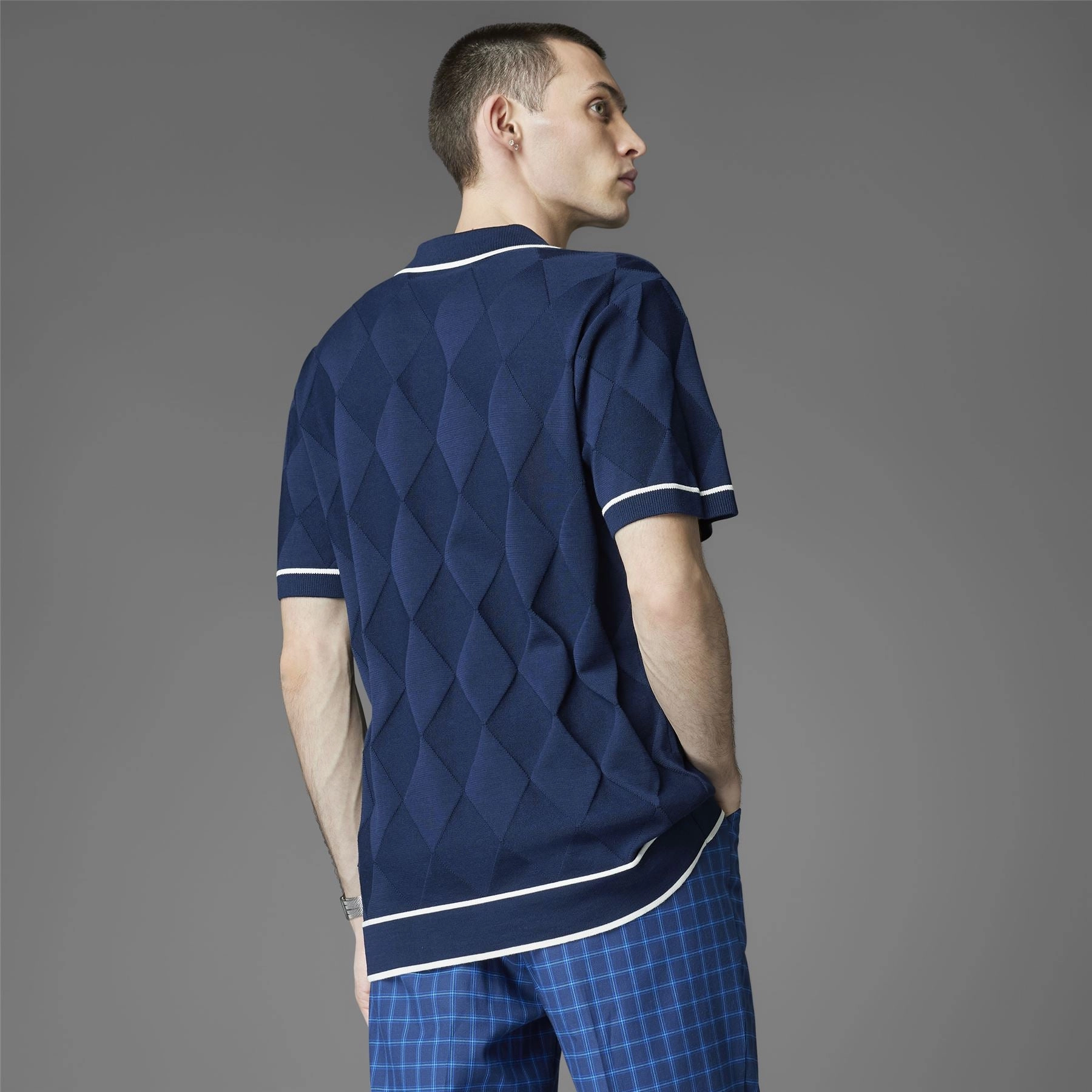 Argyle Knit Polo Night Indigo Adidas Men's Apparel
