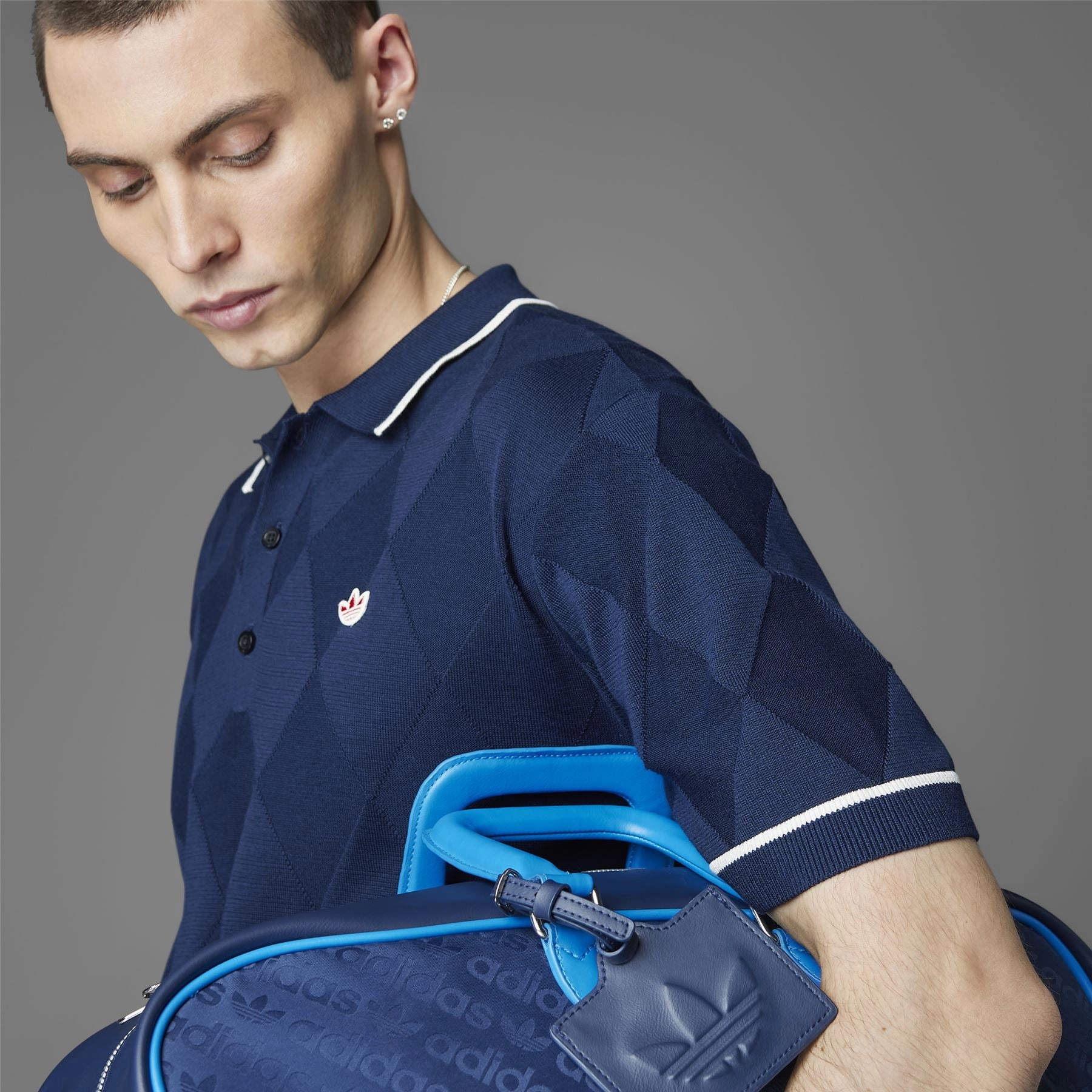 Argyle Knit Polo Night Indigo Adidas Men's Apparel