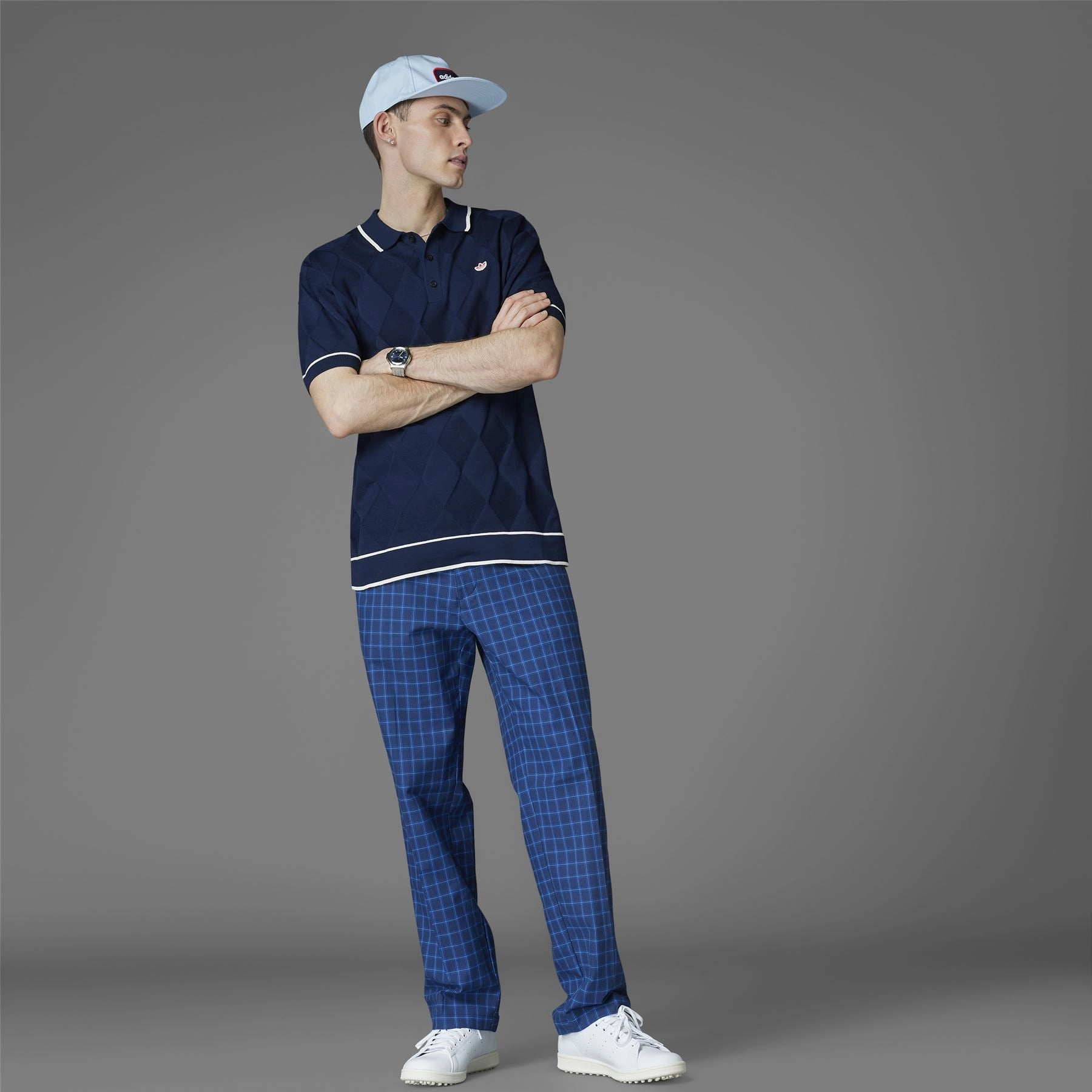 Argyle Knit Polo Night Indigo Adidas Men's Apparel