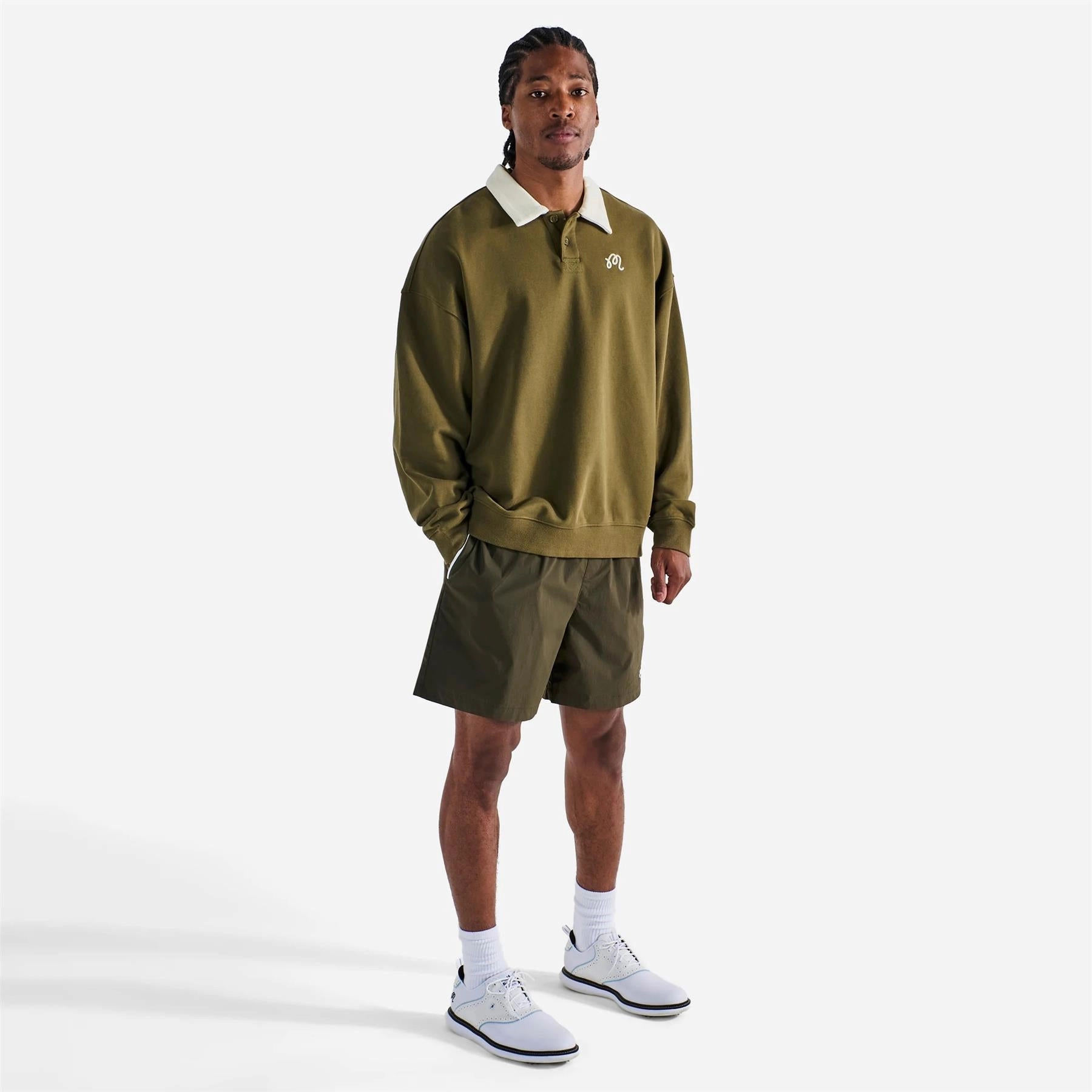 Artigianale Collared Crewneck Cypress Green Malbon Men's Golf Lifestyle Wear