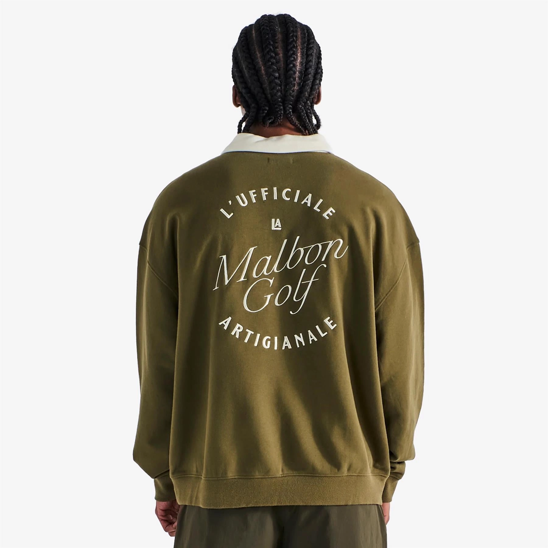 Artigianale Collared Crewneck Cypress Green Malbon Men's Golf Lifestyle Wear