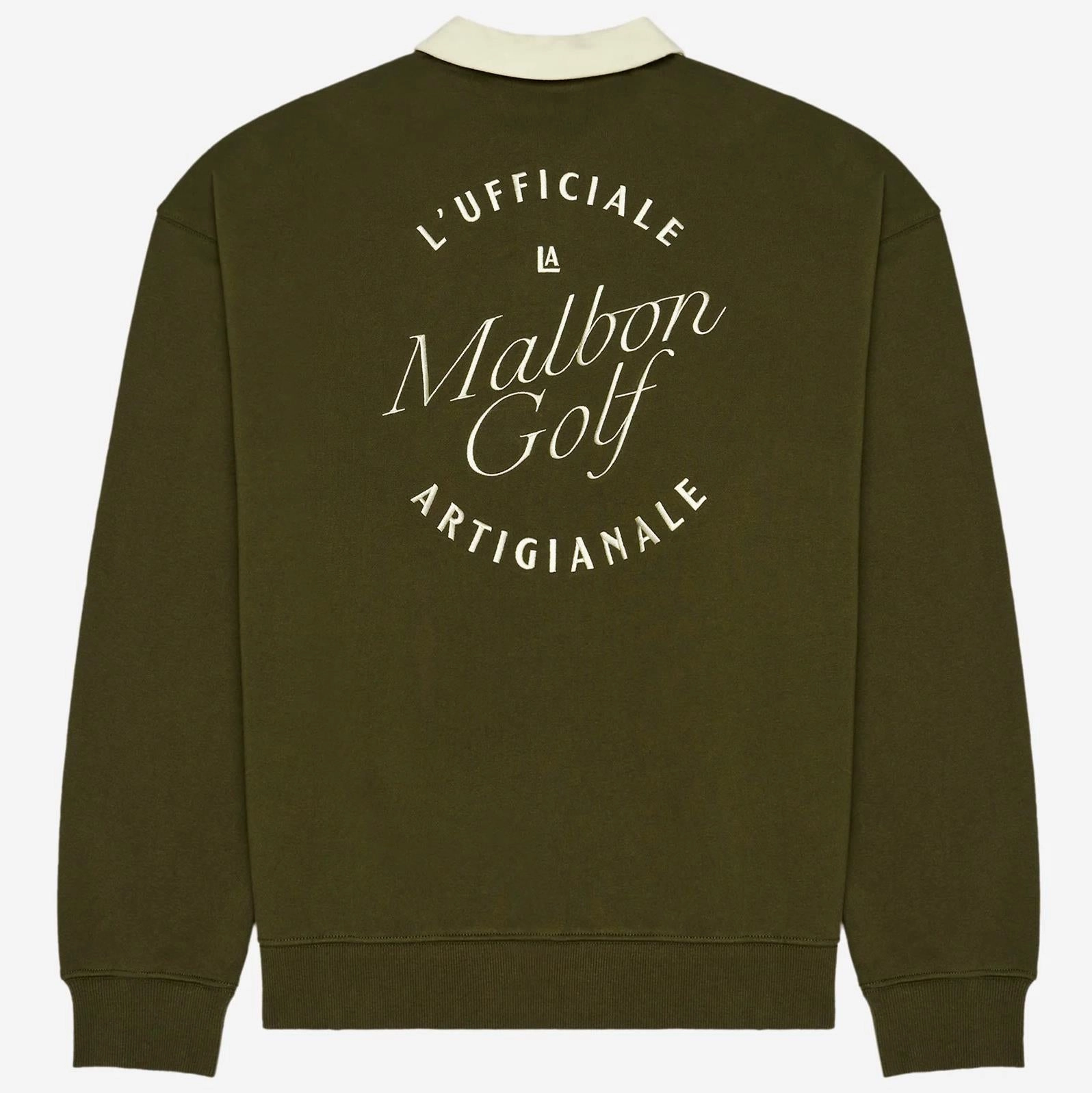 Artigianale Collared Crewneck Cypress Green Malbon Men's Golf Lifestyle Wear