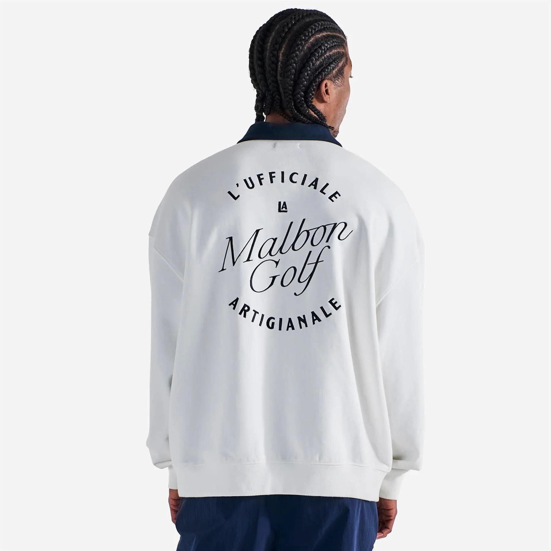 Artigianale Collared Crewneck White Malbon Men's Golf Lifestyle Wear