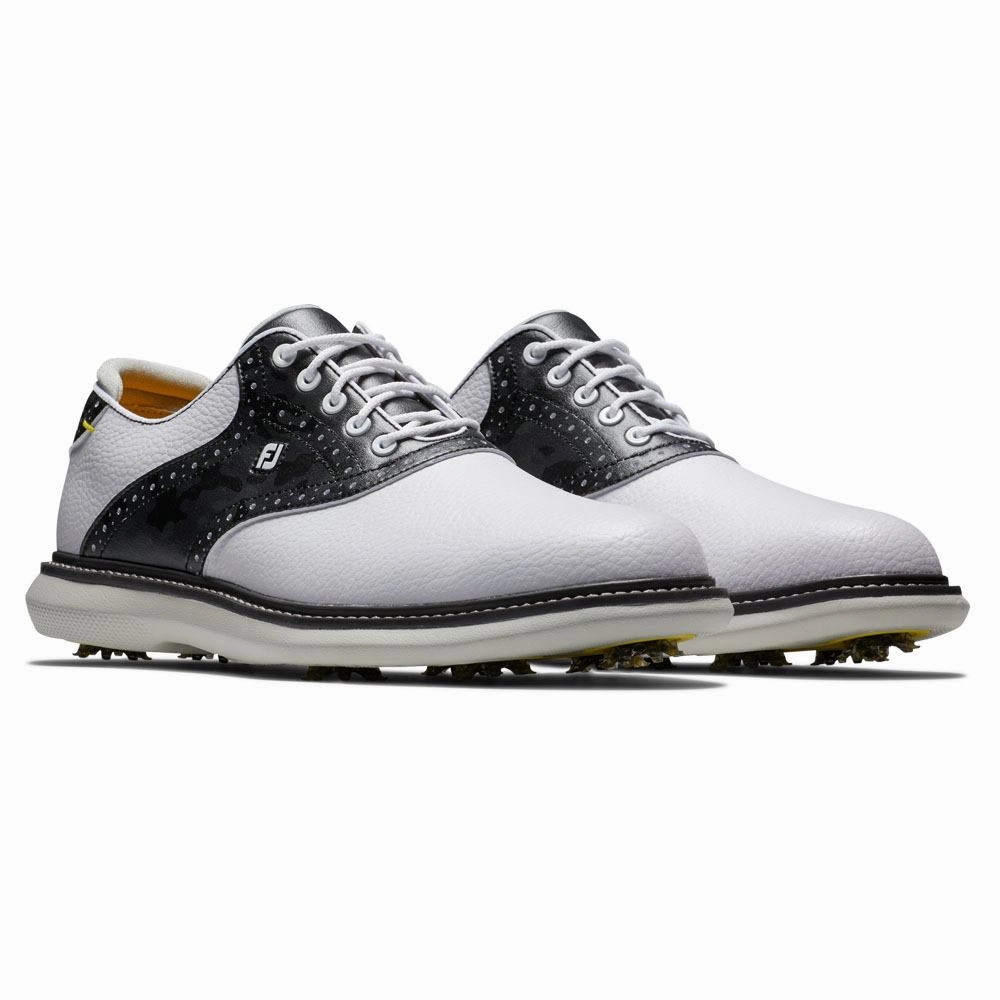 Rubber Sole Sneakers, Fashion Sneakers FootJoy FJ Traditions Golf Shoes White/Black Camo - 24 Men