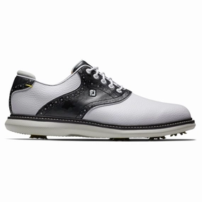 Athletic Fit FootJoy FJ Traditions Golf Shoes White/Black Camo - 24 Men Trail Comfort Neutral Tone Shoes, Mesh Sneakers, Non-Marking Sole Shoes
