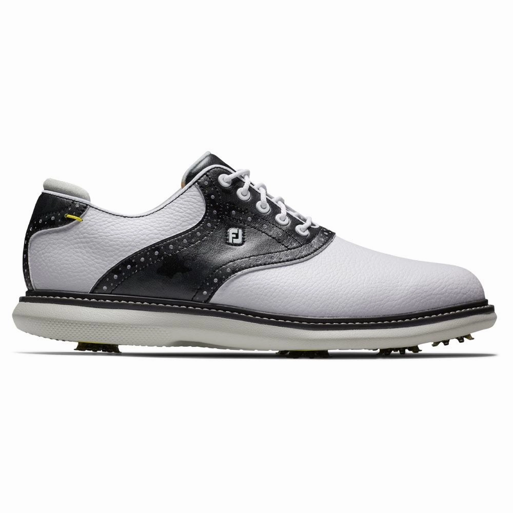 Athletic Fit FootJoy FJ Traditions Golf Shoes White/Black Camo - 24 Men Trail Comfort Neutral Tone Shoes, Mesh Sneakers, Non-Marking Sole Shoes