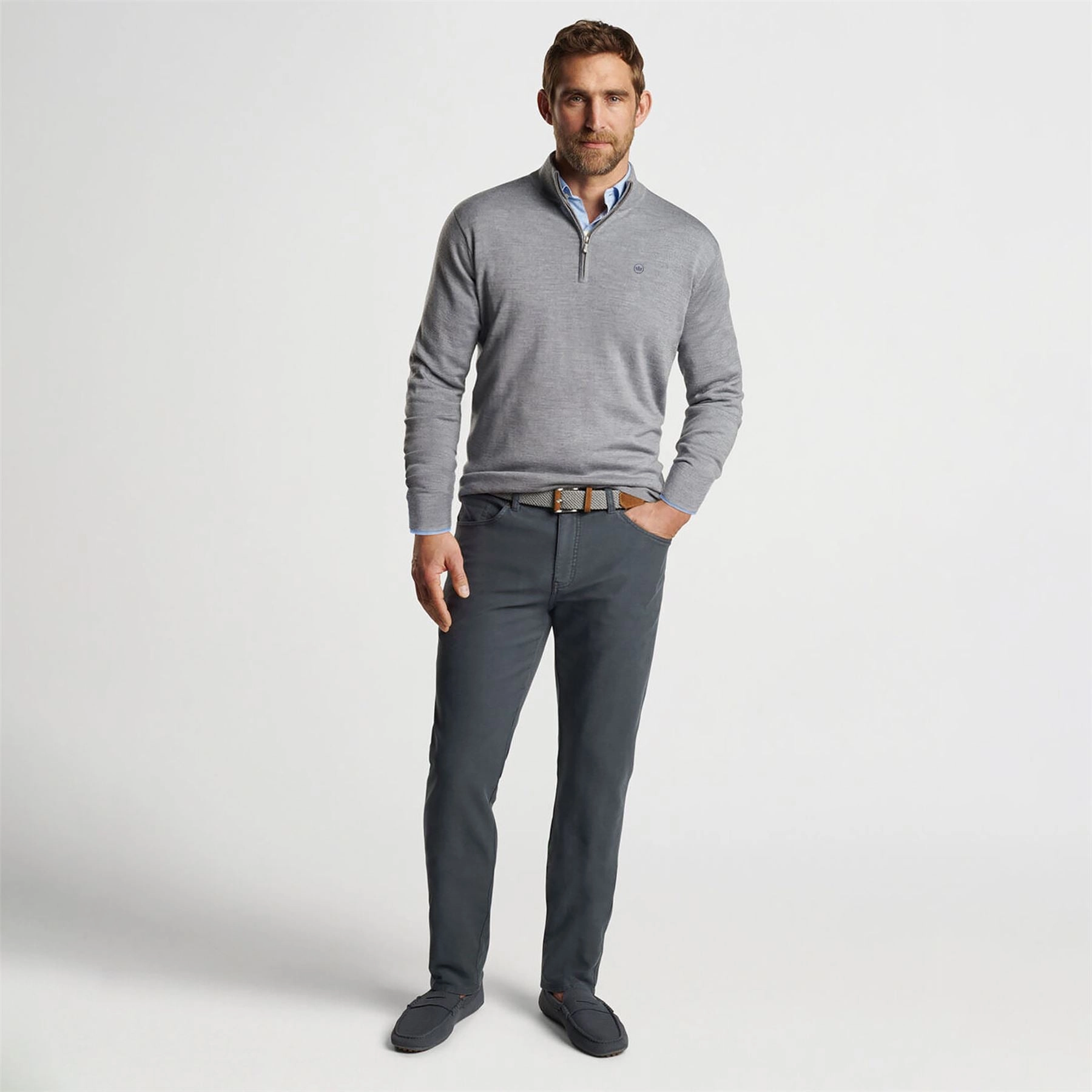 Autumn Crest Quarter Zip Knit British Grey Peter Millar Menswear Collection