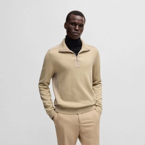 Bart Quarter Zip Sweater Light Beige Boss men's fashion and office attire