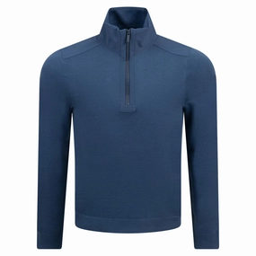 Bart Quarter Zip Sweater Medium Blue Boss men's fashion and office attire