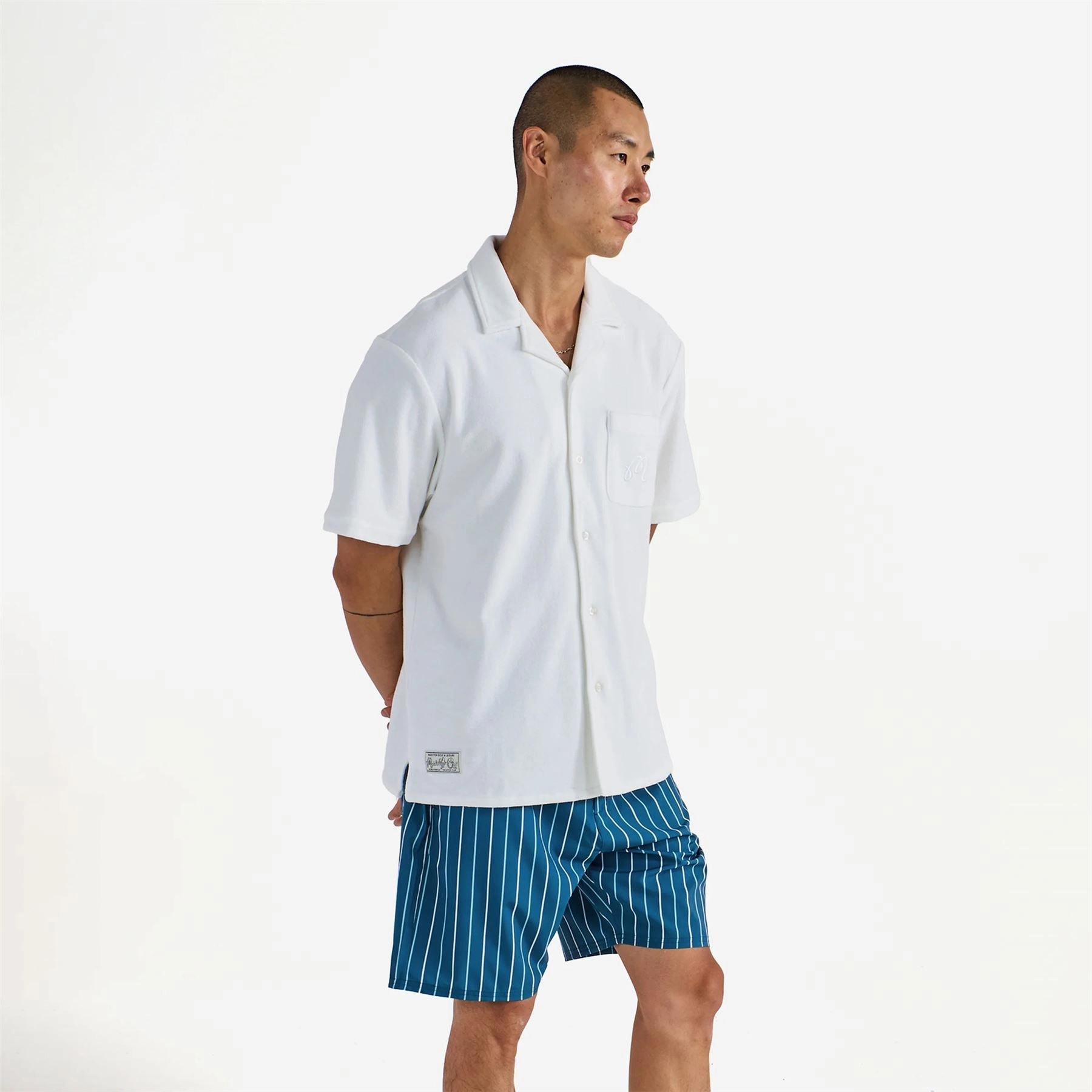 Bosco Button Up Shirt Ivory Malbon Men's Golf Lifestyle Wear