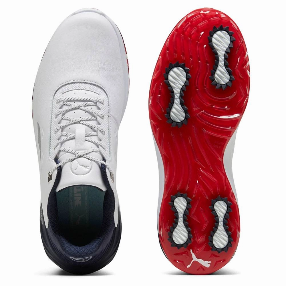 Durable Construction Shoes, Walking-Friendly Sneakers PUMA Phantomcat Nitro Golf Shoes White/Deep Navy/For All Time Red - 24 Men