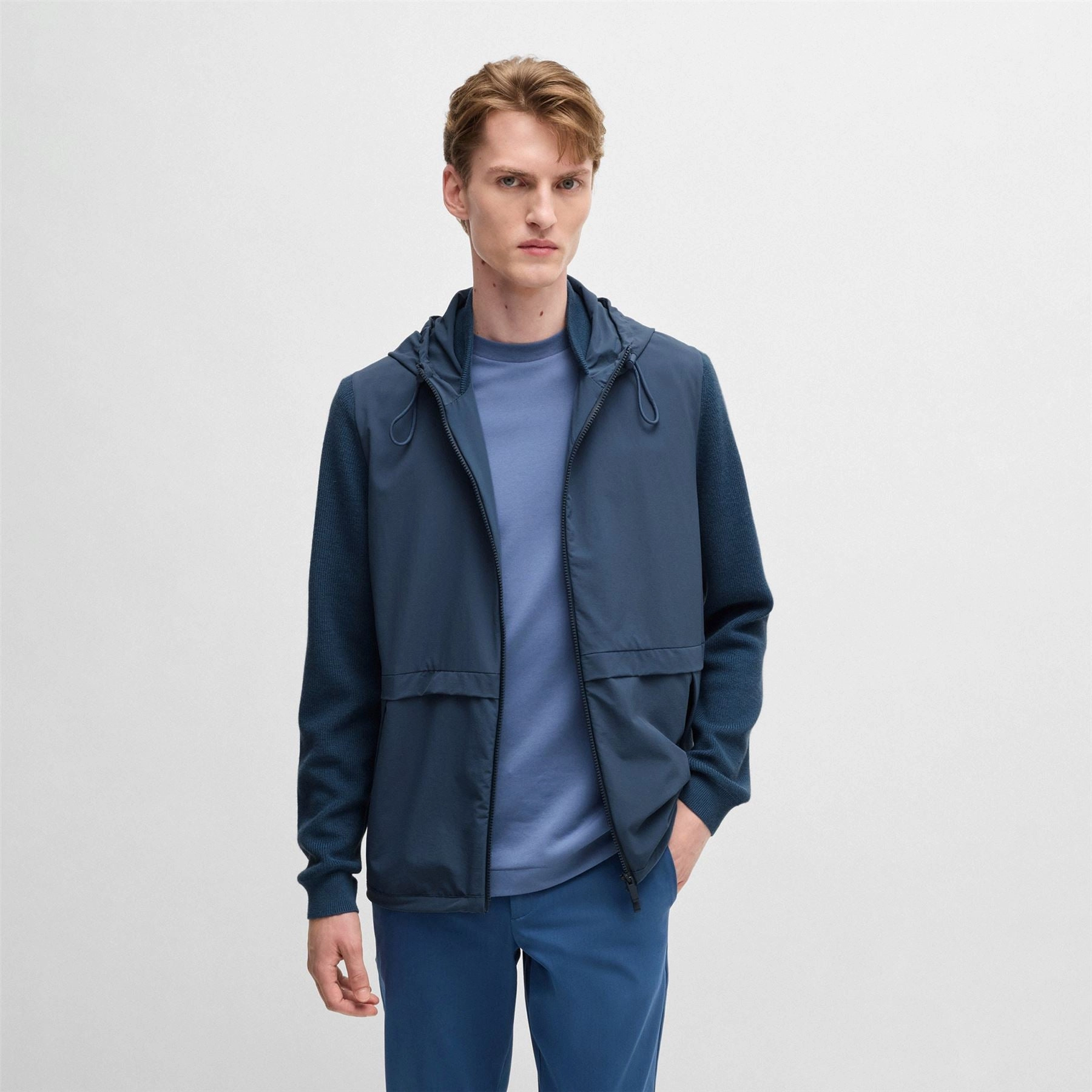 Brian Full Zip Softshell Hooded Jacket Medium Blue Boss men's fashion and office attire